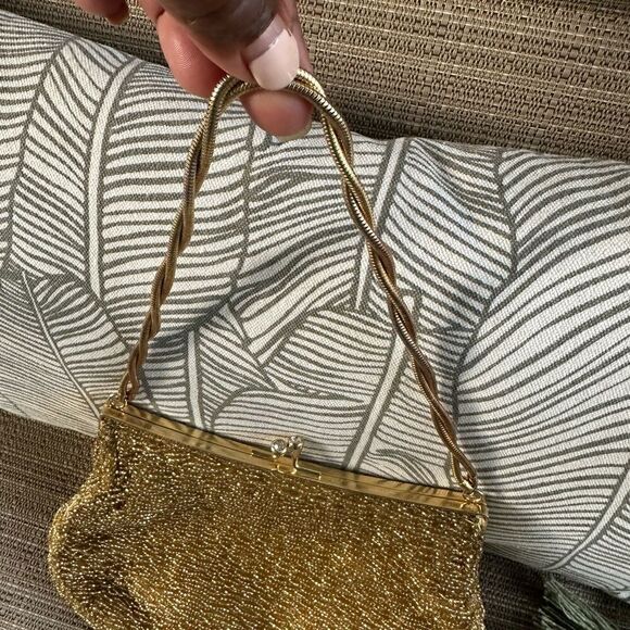 Walborg Gold Beaded Mid Century Modern Purse Made In Hong Kong - Picture 3 of 5
